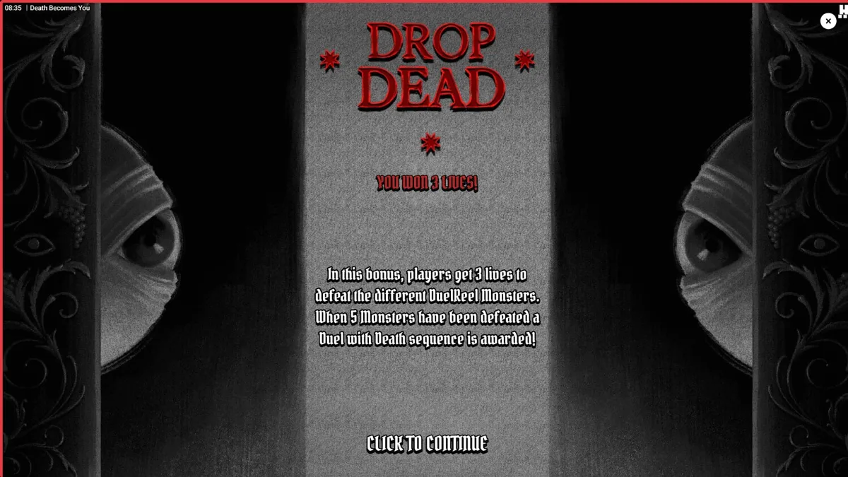 Tampilan visual slot Death Becomes You dengan estetika gotik dan nuansa noir