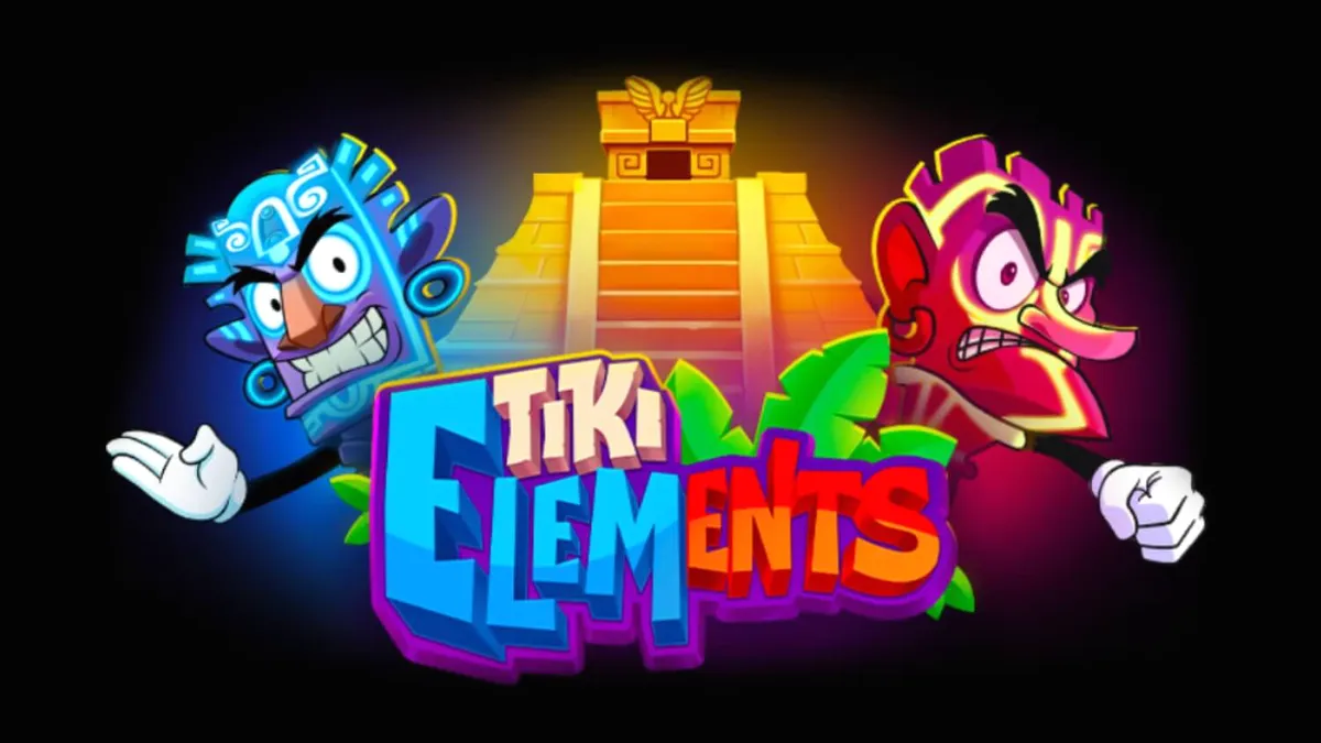 Tiki Elements slot game screen with tropical island theme