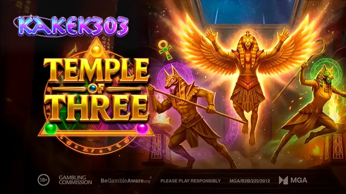 Tampilan visual slot Temple of Three dengan nuansa kuil Mesir kuno